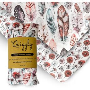 Quiggly Bassinet Sheets for Guava Lotus, 2 Pack Organic Cotton Jersey Knit, Vibrant Forrest Tree Patterns - Fits Travel Crib Mattresses for Boys & Girls (Bassinet, Whispering Woodland)