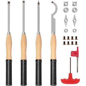 18.3" Full Size Carbide Tip Wood Lathe Turning Tool Kit, Lathe Roughing and Finishing Hollow Tool with 8pcs Diamond Round Square Carbide inserts For Woodturning(4 set)