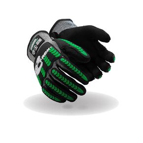 MAGID T-REX Flex Series ANSI Cut Level A9 Knit Impact Glove, 1 Pair, NitriX Palm, Size 10/XL, Black & Green, TRX795