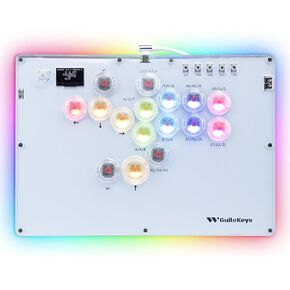 GuileKeys Leverless Controller Arcade Stick GK-16, All-Button Arcade Controller with Multi-function Button for PS4/PS3/PC/Switch, Arcade Fight Stick with RGB/Turbo/Hot-Swap/Custom Top Plate White
