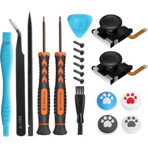 Hall Effect Joystick Replacement for JoyCon – 19 in 1 No Drifting Analog Stick Part Repair Kit Accessories + Y00 Triwing Screwdriver, Thumb Grip for Switch/OLED Joy Con Controller