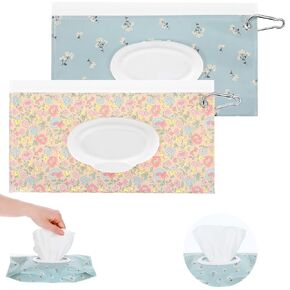 2 Pack Baby Wipes Dispenser Portable Travel Wipes Case Refillable Wet Wipes Container Reusable Wipes Pouch Wipe Holder for Diaper Bag Travel Strollers Backpacks
