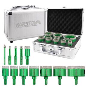 Tile Hole Saw Kit - Triangle Shank Diamond Core Drill Bit 6/8/10/20/25/28/32/35/45/65mm+6mm Eccentric Drill Bit+50mm Hex Shank Beveling Chamfer Bit for Porcelain Ceramic Tile Granite Marble