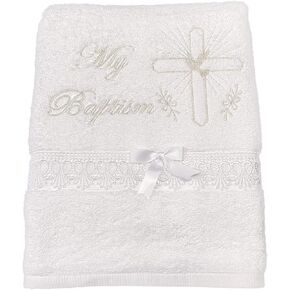 Pink Princess - White Baptism Towel for Boys and Girls - 100% Cotton for Christening Godchild Gift LDS