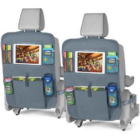 lebogner X-Large Grey Back Seat Protector For Kids + 5 Pocket Storage Organizer, 2 Pack