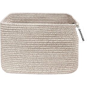 Square Woven Cotton Rope Basket for Organizing, Gift Baskets for Handles, Empty Gift Baskets, Toy Basket for bins|13.5" x 11" x 9.5" home decor for Living Room, Bathroom（White Brown）