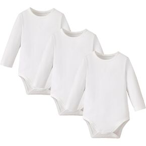 ROMPERINBOX Long Sleeve Onsies Girl 3 Pack Knitted Solid Baby Crew Neck Bodysuit Multicolors 0-24 Months in Kuwait