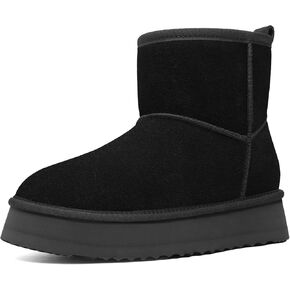 Litfun Platform Snow Boots for Women Winter Genuine Suede Ankle Mini Boots with Fur Lined