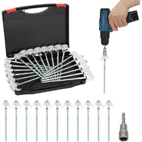 30 Pack 8" Heavy Duty Tent Stakes Screws- Glow in The Dark Metal Tent Stakes-Drill in Style Ground Anchor Screw in Pegs for Camping Patio Garden Awning Canopy Grassland, Comes with Hexagon Head Drive