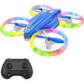 Drone, Mini Drone for Kid and Beginner, Drone with Led Light, Small Indoor Rc Drone with 360 Flip, 2 Batteries, One Key Take Off Landing, Kids Flying Toy Gift for Boy and Girl（Dark Blue)