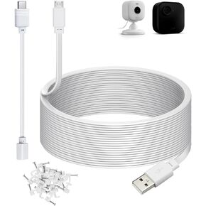 50ft Power Extension Cable Compatible with Blink Mini 2, Blink Mini and Blink Outdoor 4(4th Gen),(3rd Gen), XT, XT2 Cameras - 15m Long Flat Charging Cord with 30cm USB C Waterproof Adapter, White