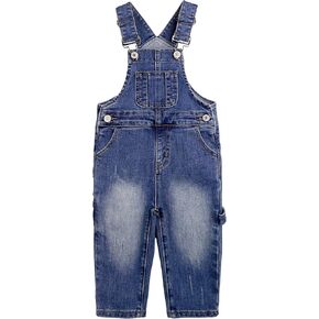 KIDSCOOL SPACE Baby Little Boys Denim Overalls, Washed Ripped Loose Fit Jeans Workwear