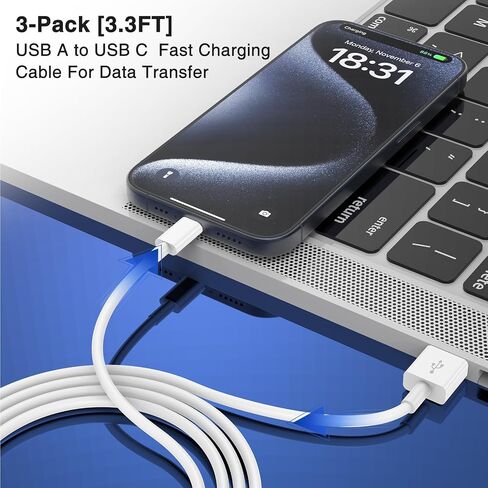 Car Carplay Cable for iPhone 15 Pro Plus Pro Max，3-Pack [3.3FT+3.3FT+6FT] USB A to USB C Cable for iPad Pro/Air/Mini，for Samsung S24/S23/S22，for MacBook Pro/Air and More in Saudi Arabia