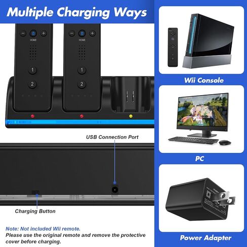 شاحن جهاز التحكم عن بعد لجهاز Wii/Wii U مع 4 عبوات بطارية قابلة للشحن 2800 مللي أمبير في الساعة، محطة شحن 4 منافذ لجهاز تحكم Wii، أجهزة التحكم عن بعد غير متضمنة in Kuwait