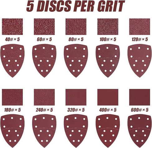 50PCS Mouse Detail Sander Sandpaper Hook and Loop 11-Holes Triangular Sanding Sheets for Mouse Sanders - Mixed Grits Coarse to Fine 40/60/80/100/120/180/240/320/400/600 Grits in Saudi Arabia