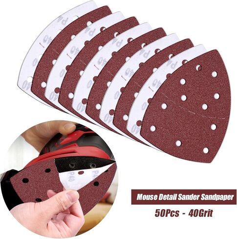 50PCS Mouse Detail Sander Sandpaper Hook and Loop 11-Holes Triangular Sanding Sheets for Mouse Sanders - Mixed Grits Coarse to Fine 40/60/80/100/120/180/240/320/400/600 Grits in Saudi Arabia
