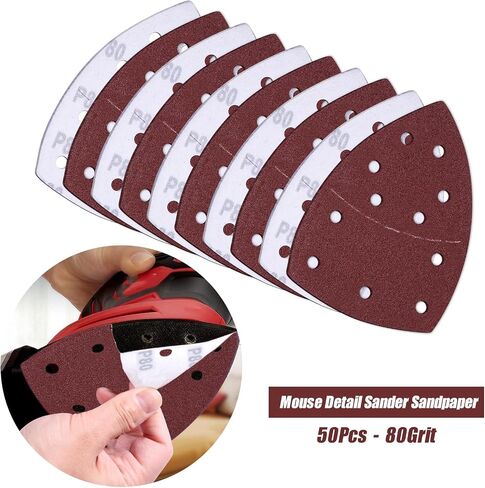 50PCS Mouse Detail Sander Sandpaper Hook and Loop 11-Holes Triangular Sanding Sheets for Mouse Sanders - Mixed Grits Coarse to Fine 40/60/80/100/120/180/240/320/400/600 Grits in Saudi Arabia
