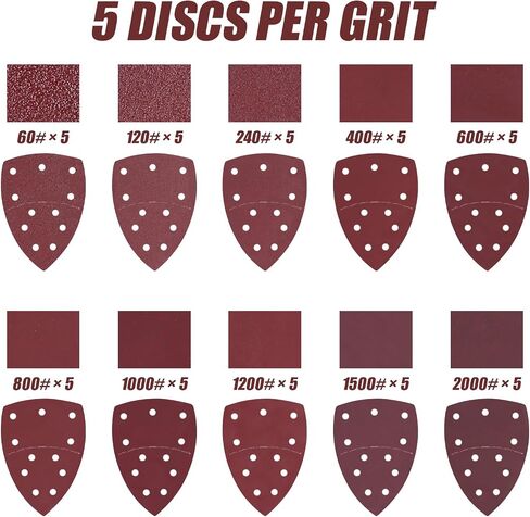 50PCS Mouse Detail Sander Sandpaper Hook and Loop 11-Holes Triangular Sanding Sheets for Mouse Sanders - Mixed Grits Coarse to Fine 40/60/80/100/120/180/240/320/400/600 Grits in Saudi Arabia