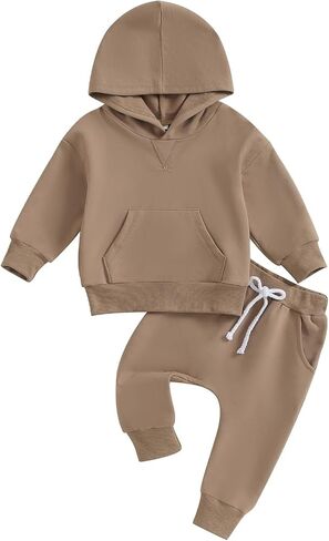 Toddler Baby Boy Girl Clothes Solid Color Hoodie Sweatshirt Top and Jogger Pants Set 2 Piece Fall Winter Outfits in Saudi Arabia