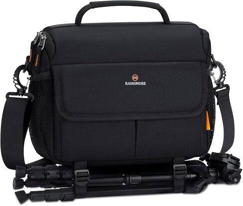 RAINSMORE Camera Bag for DSLR SLR Mirrorless Camera,Small Camera Sling Bag for Photographers Waterproof Camera Case with Tripod Holder Compact Camera Bag Crossbody with Rain Cover Black in Saudi Arabia