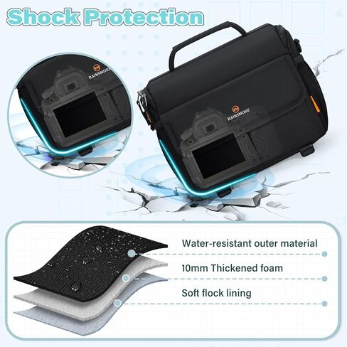 RAINSMORE Camera Bag for DSLR SLR Mirrorless Camera,Small Camera Sling Bag for Photographers Waterproof Camera Case with Tripod Holder Compact Camera Bag Crossbody with Rain Cover Black in Saudi Arabia