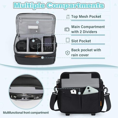RAINSMORE Camera Bag for DSLR SLR Mirrorless Camera,Small Camera Sling Bag for Photographers Waterproof Camera Case with Tripod Holder Compact Camera Bag Crossbody with Rain Cover Black in Saudi Arabia
