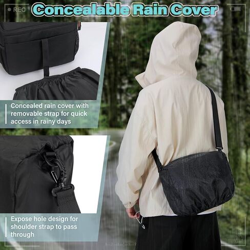 RAINSMORE Camera Bag for DSLR SLR Mirrorless Camera,Small Camera Sling Bag for Photographers Waterproof Camera Case with Tripod Holder Compact Camera Bag Crossbody with Rain Cover Black in Saudi Arabia