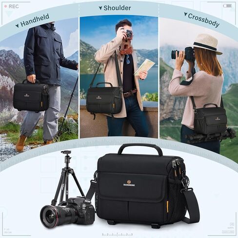 RAINSMORE Camera Bag for DSLR SLR Mirrorless Camera,Small Camera Sling Bag for Photographers Waterproof Camera Case with Tripod Holder Compact Camera Bag Crossbody with Rain Cover Black in Saudi Arabia