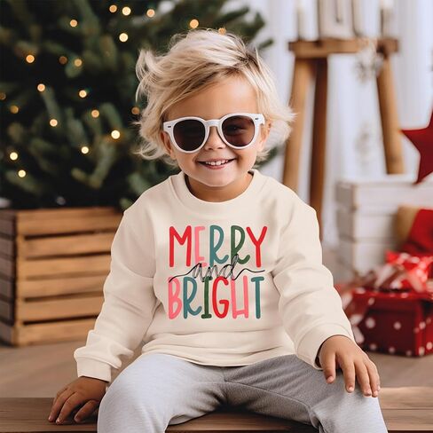 سويت شيرت عيد الميلاد للأطفال الصغار الأولاد والبنات، قمصان بلوفر مرحة ومشرقة، رقبة دائرية، ملابس بأكمام طويلة in Kuwait