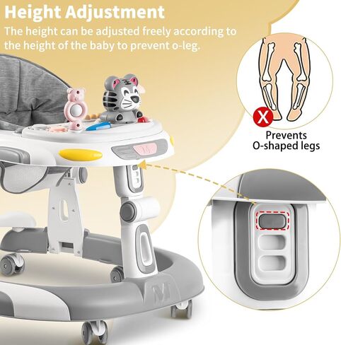 Walker for Baby, 5-in-1 Height Adjustable Baby Walker with Wheels, Foldable Baby Walkers and Baby Activity Center with Music &Toys Tray, Infant Toddler Baby Walker for Boys and Girls 6-24 Months(Grey) in Saudi Arabia