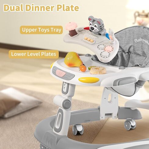 Walker for Baby, 5-in-1 Height Adjustable Baby Walker with Wheels, Foldable Baby Walkers and Baby Activity Center with Music &Toys Tray, Infant Toddler Baby Walker for Boys and Girls 6-24 Months(Grey) in Saudi Arabia