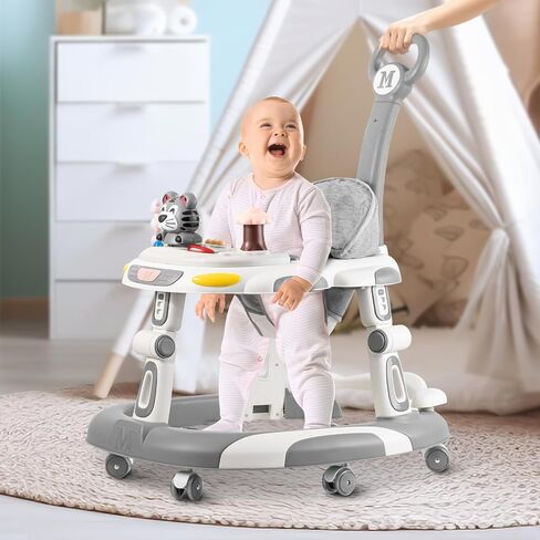 Walker for Baby, 5-in-1 Height Adjustable Baby Walker with Wheels, Foldable Baby Walkers and Baby Activity Center with Music &Toys Tray, Infant Toddler Baby Walker for Boys and Girls 6-24 Months(Grey) in Saudi Arabia