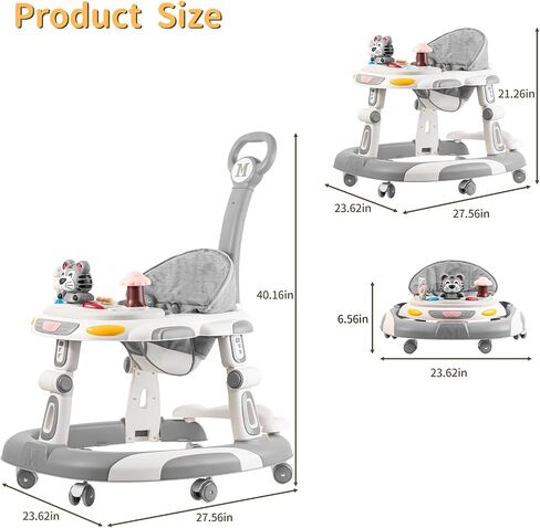 Walker for Baby, 5-in-1 Height Adjustable Baby Walker with Wheels, Foldable Baby Walkers and Baby Activity Center with Music &Toys Tray, Infant Toddler Baby Walker for Boys and Girls 6-24 Months(Grey) in Saudi Arabia