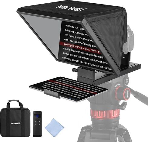 NEEWER Basics X16B Aluminum Alloy Liftable Teleprompter 16" for iPad Tablet Phone DSLR Camera, No Assembly, Remote & App Control, Compatible with iOS Android, Pro for Online Teaching Live Streaming in Saudi Arabia