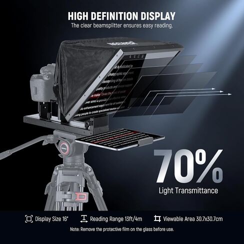 NEEWER Basics X16B Aluminum Alloy Liftable Teleprompter 16" for iPad Tablet Phone DSLR Camera, No Assembly, Remote & App Control, Compatible with iOS Android, Pro for Online Teaching Live Streaming in Saudi Arabia