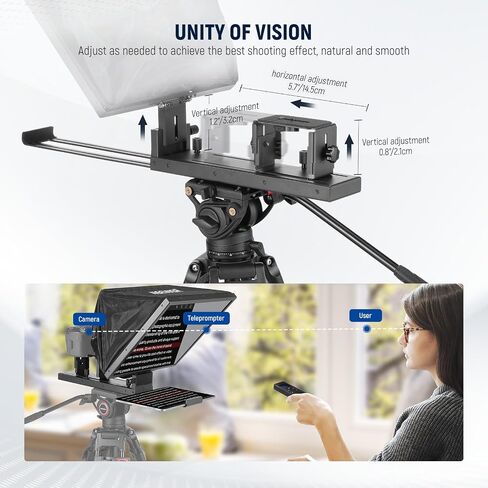 NEEWER Basics X16B Aluminum Alloy Liftable Teleprompter 16" for iPad Tablet Phone DSLR Camera, No Assembly, Remote & App Control, Compatible with iOS Android, Pro for Online Teaching Live Streaming in Saudi Arabia