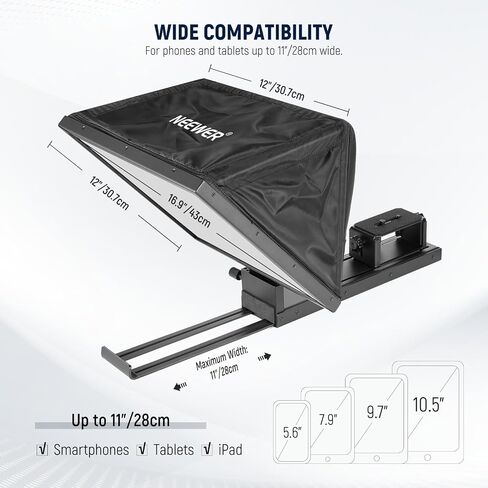 NEEWER Basics X16B Aluminum Alloy Liftable Teleprompter 16" for iPad Tablet Phone DSLR Camera, No Assembly, Remote & App Control, Compatible with iOS Android, Pro for Online Teaching Live Streaming in Saudi Arabia