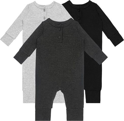 GUISBY Long Sleeve Baby Footless Pajamas with Buttons Cotton Sleepers with Zipper 3-Pack in Kuwait