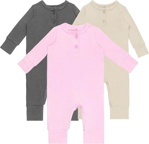 GUISBY Long Sleeve Baby Footless Pajamas with Buttons Cotton Sleepers with Zipper 3-Pack in Kuwait