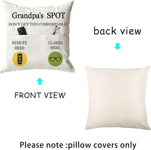 ONFAON Grandpa Gifts,Grandpa's Spot Throw Pillow Covers 18x18 Inch,Put Phone Glasses and Remote Control Pillowcase,Birthday Christmas Thanksgiving Day Gifts for Grandpa Stepdad,3-Pocket in Kuwait