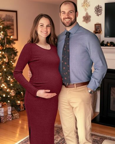 Ficerd Women's Ribbed Knit Maternity Dresses Long Sleeve Pregnancy Bodycon Dress 2025 Split Stretchy Clothes for Baby Shower in Saudi Arabia