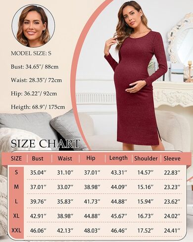 Ficerd Women's Ribbed Knit Maternity Dresses Long Sleeve Pregnancy Bodycon Dress 2025 Split Stretchy Clothes for Baby Shower in Saudi Arabia