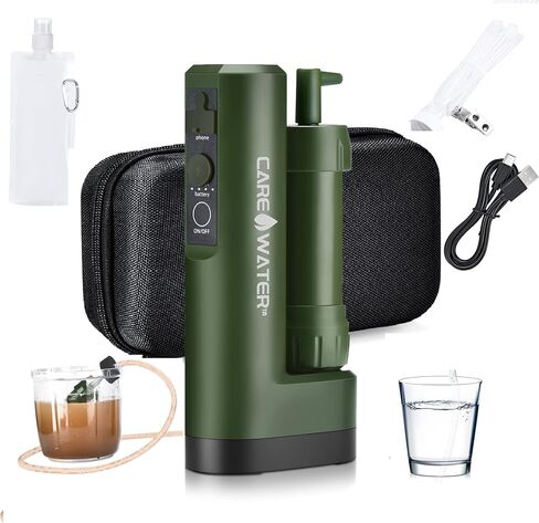 Pro Electric Water Purifier Survival w/Hand Pump, Portable Water Filter Camping Backpacking Hiking Outdoor Travel Emergency, Water Filtration System Survival, Water Purification Tablets Alternative in Saudi Arabia