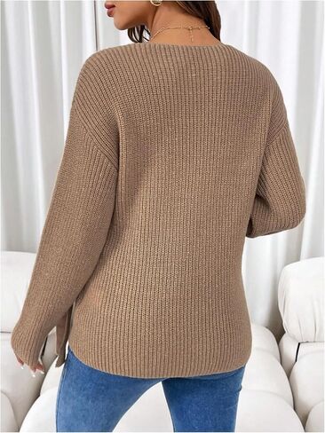 MakeMeChic Women's Maternity Sweater V Neck Wrap Knot Asymmetrical Long Sleeve Pullovers Tops in Saudi Arabia