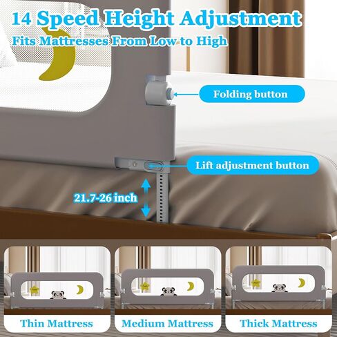 Baby Bed Guard Rail for Toddler - Adjustable Heights, Swing Down Bedrail, Extra Tall Child Safety Side Railing Guards for Kids - Toddler Bed Rail for Queen, King, Twin, and Bunk Size Beds (48 inch) in Saudi Arabia