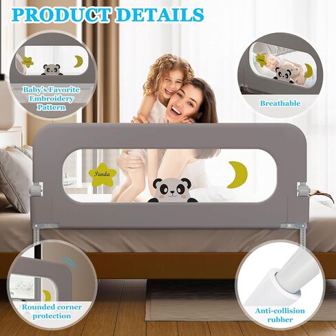 Baby Bed Guard Rail for Toddler - Adjustable Heights, Swing Down Bedrail, Extra Tall Child Safety Side Railing Guards for Kids - Toddler Bed Rail for Queen, King, Twin, and Bunk Size Beds (48 inch) in Saudi Arabia