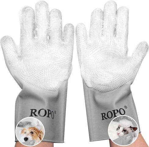 قفازات سيليكون ROPO للعناية بالحيوانات الأليفة، قفازات متعددة الوظائف لتساقط شعر الحيوانات الأليفة والاستحمام والتدليك (أرجواني) in Kuwait