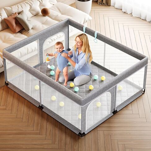 Large Baby Playpen with mat 71x59inch - Indoor Safety Playpen for Babies and Toddlers with Mat, Soft Breathable Mesh, All-Wrapped Sponge, Sturdy Play Yard with Stable Mat and Magic Sticker in Saudi Arabia