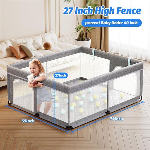Large Baby Playpen with mat 71x59inch - Indoor Safety Playpen for Babies and Toddlers with Mat, Soft Breathable Mesh, All-Wrapped Sponge, Sturdy Play Yard with Stable Mat and Magic Sticker in Saudi Arabia