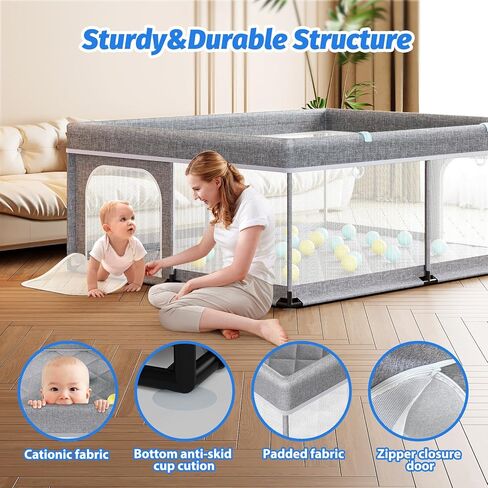 Large Baby Playpen with mat 71x59inch - Indoor Safety Playpen for Babies and Toddlers with Mat, Soft Breathable Mesh, All-Wrapped Sponge, Sturdy Play Yard with Stable Mat and Magic Sticker in Saudi Arabia